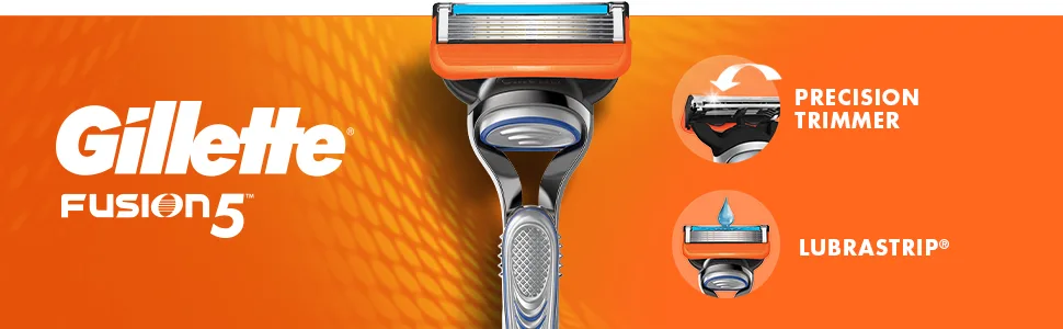 Gillette Fusion5 Men's Razor Handle + 2 Blade Refills HANDLE + 2 REFILLS - Fusion5 Gillette Precision Trimmer Lubrication Strip