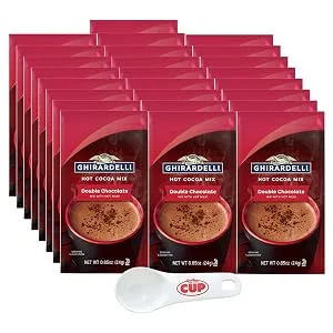 Ghirardelli Double Chocolate Hot Cocoa Mix, 0.85 oz Packets (Pack of 25) with By The Cup Cocoa Scoop - product square