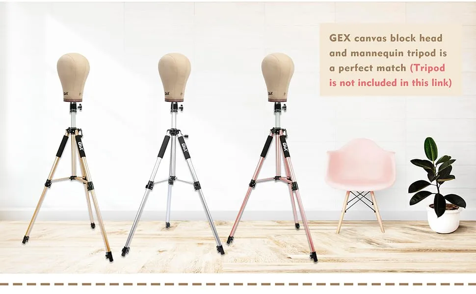 GEX Cork Canvas Block Head Mannequin Head Wig Display Styling Head With Mount Hole (Light Brown, 22") 22 Inch Light Brown - gex canvas block head and mannequin tripod