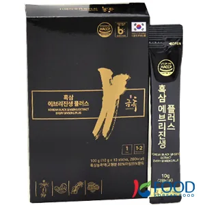 GeumHeuk Korean Black Ginseng Extract Every Ginseng Plus. 10g X 30 Stick Pouches. Immune Support, Energy Booster, Fatigue Recovery, Mental Performance. Patented Method. - black ginseng everygin