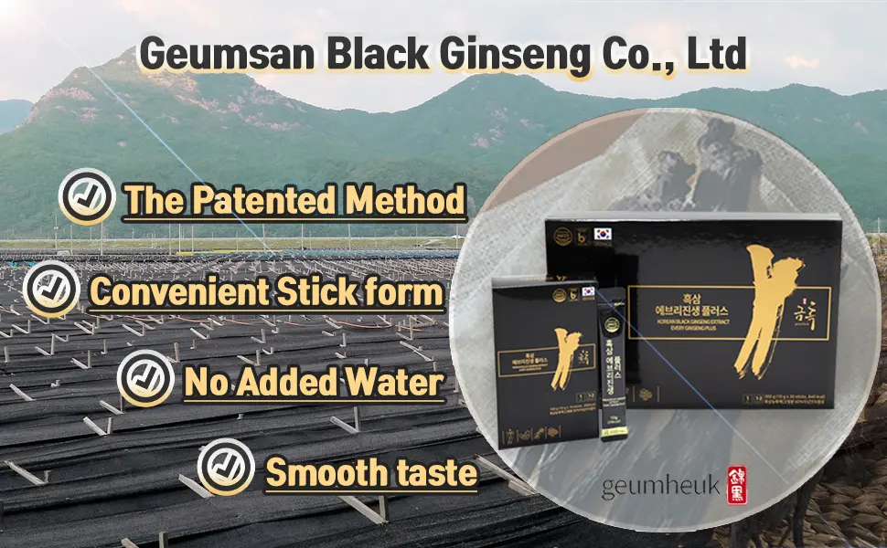 GeumHeuk Korean Black Ginseng Extract Every Ginseng Plus. 10g X 30 Stick Pouches. Immune Support, Energy Booster, Fatigue Recovery, Mental Performance. Patented Method. - blackginseng stick