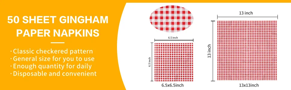 Gatherfun Disposable Red and White Gingham Paper Napkins (Pack of 50) 1-Red Plaid 50 Count (Pack of 1) - product information 3