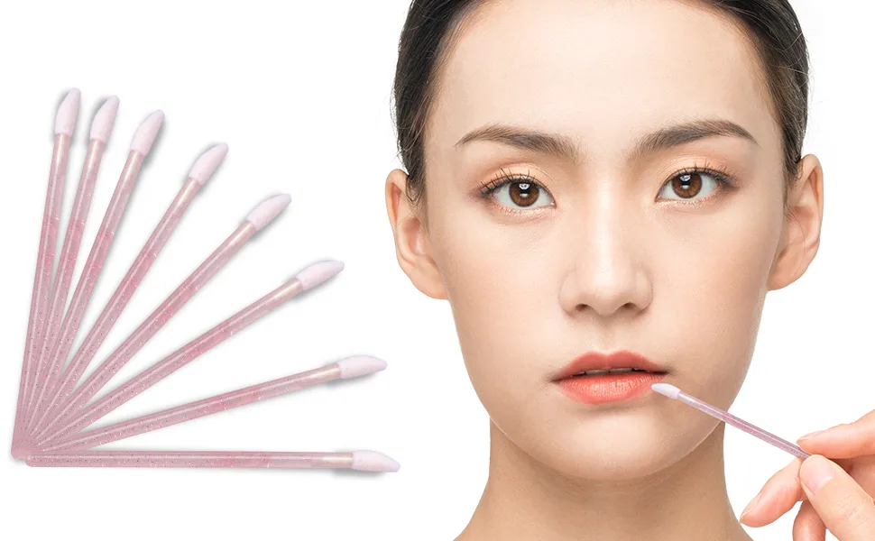 G2Plus 100PCS Glitter Crystal Lip Brush, Disposable Lip Brushes Lip Gloss Applicators Lipstick Gloss Wands Applicator Perfect Makeup Tool Kits (Pink) - product information 1