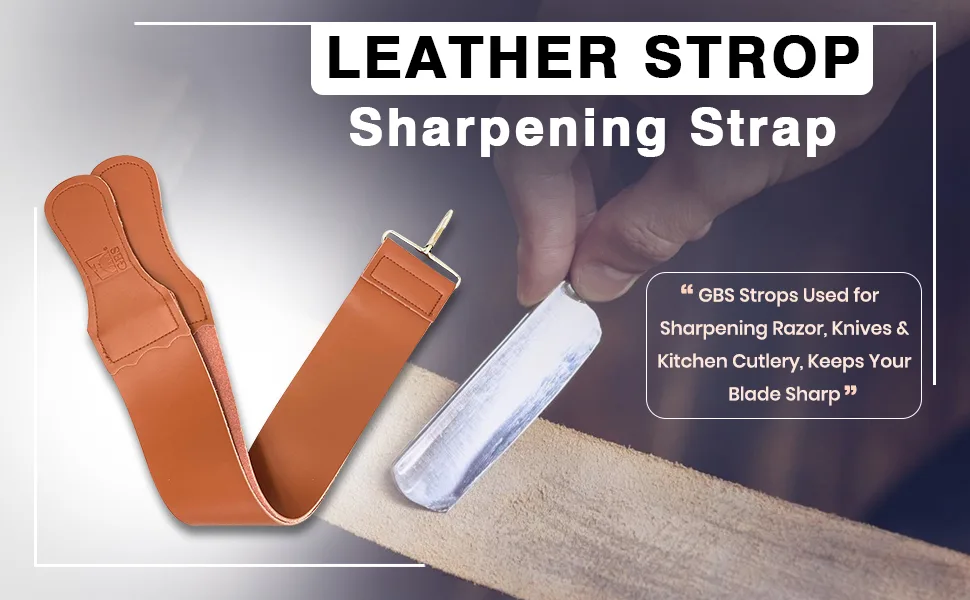 G.B.S Straight Razor Leather Strop Sharpening Strap 2.5" X 23.5" Grain Cowhide- Dual Straps with Swivel Used for Sharpening Razor, Knifes & Kitchen Cutlery Clip, Keeps Your Blade Sharp - SPN-T2G G.B.S Straight Razor Leather Strop Sharpening Strap 2.5