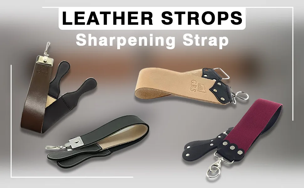 G.B.S Premium Leather Straight Razor Strop Professional Designed Razor Strop Used for Sharpening Woodworking Tools Razors, Kitchen Cutlery & Fish Knives (2" X 18") - SPN-T2G Straight Razor Strops, Genuine Leather Strop