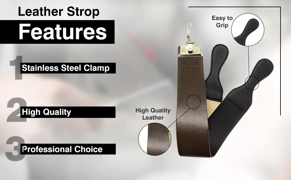 G.B.S Premium Leather Straight Razor Strop Professional Designed Razor Strop Used for Sharpening Woodworking Tools Razors, Kitchen Cutlery & Fish Knives (2" X 18") - SPN-T2G Straight Razor Strops, Genuine Leather Strop