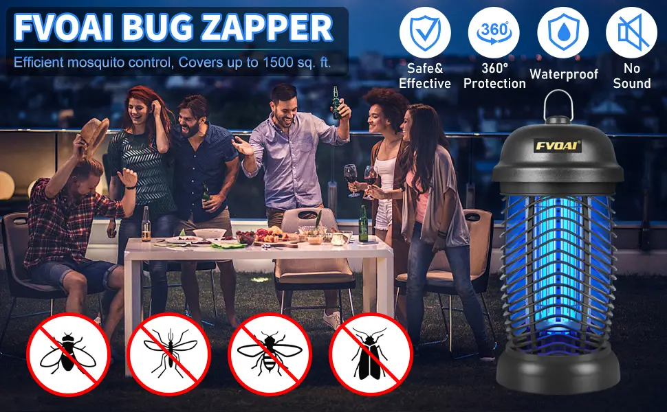 FVOAI Bug Zapper Outdoor, Electronic Mosquito Zapper Fly Zapper for Outdoor and Indoor (Black) - bug zapper