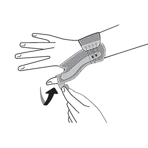 Futuro - 70005121614 FUTURO Deluxe Thumb Stabilizer, Small/Medium Black - hands adjusting thumb strap