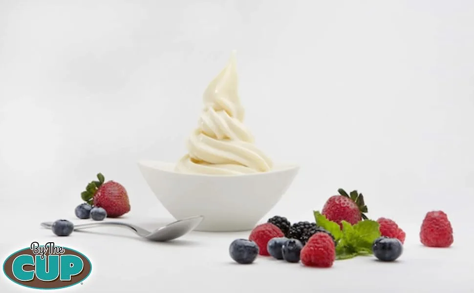 Frostline Lactose Free Soft Serve Mix Variety, Chocolate and Vanilla, 6 lb Bags with By The Cup Mood Spoons - header