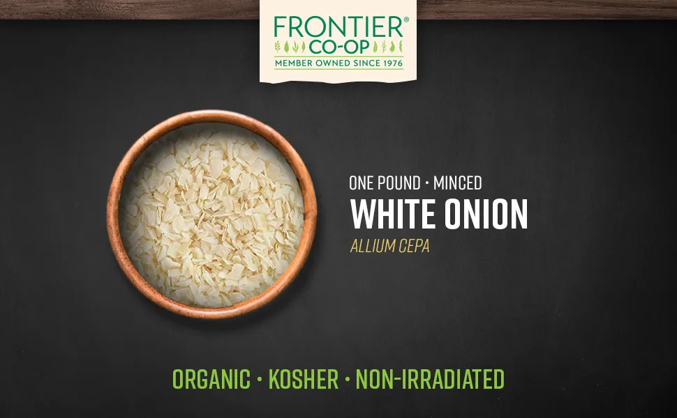 Frontier Co-op Onion, White Minced, Certified Organic, Kosher, Non-irradiated | 1 lb. Bulk Bag | Allium cepa - Frontier Co-op Organic Minced White Onion