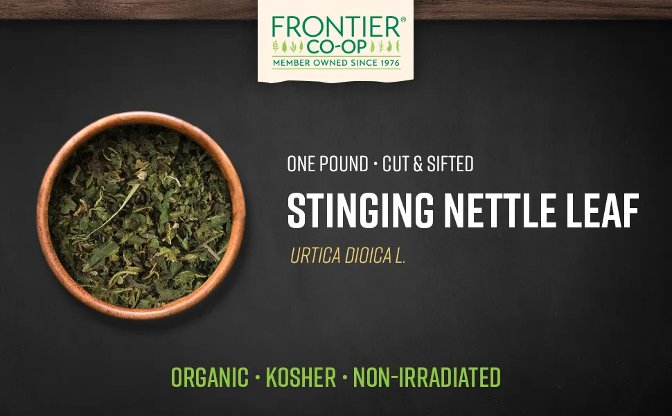 Frontier Co-op Nettle, Stinging Leaf, Cut & Sifted, Certified Organic, Kosher | 1 lb. Bulk Bag | Urtica dioica L. 1 Pound (Pack of 1) - Frontier Co-op Organic Stinging Nettle Leaf