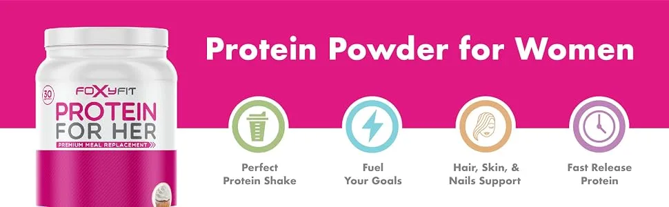 FoxyFit Protein for Her, Vanilla Cupcake Whey Protein Powder with CLA and Biotin for a Healthy Glow (1.85 lbs) - protein powder for women