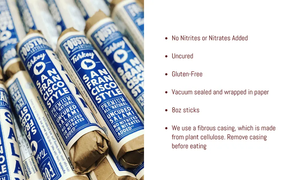 Foustman's Salami (Beef) Artisanal, Nitrate-Free, Naturally Cured - BULLETS