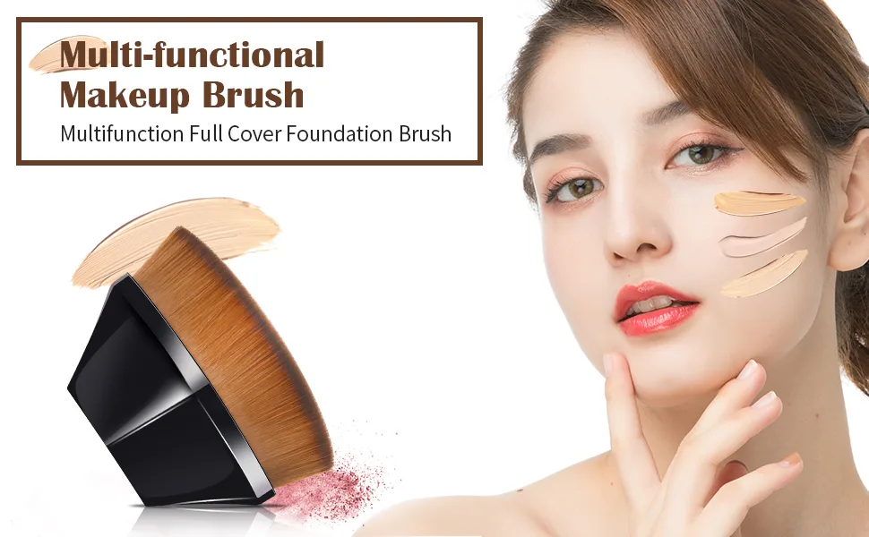 Foundation Makeup Brush Flat Top Kabuki Hexagon Face Blush Liquid Powder Foundation Brush for Blending Liquid, Cream or Flawless Powder Cosmetics (Black) - foundation makeup brushes