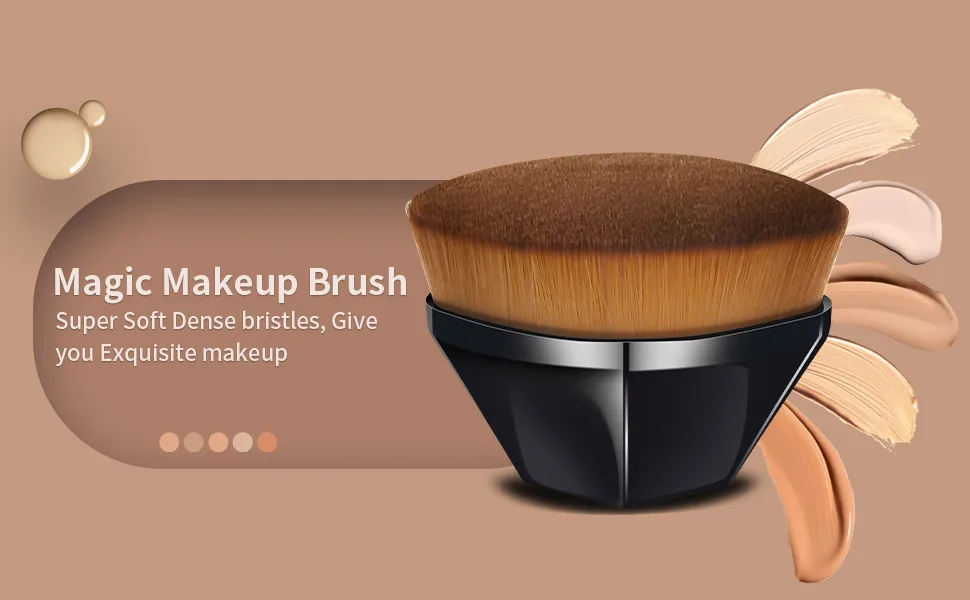 Foundation Makeup Brush Flat Top Kabuki Hexagon Face Blush Liquid Powder Foundation Brush for Blending Liquid, Cream or Flawless Powder Cosmetics (Black) - Magic Makeup Brush