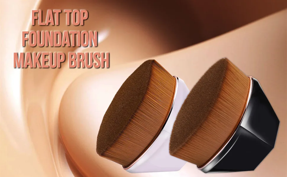 Foundation Brush Flat Top Makeup Brush, Premium Kabuki Hexagon Makeup Brush for Blending Liquid, Cream or Flawless Powder Blush Cosmetics with Storage Case (Black) - Foundation Brush