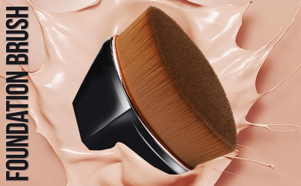 Foundation Brush Flat Top Makeup Brush, Premium Kabuki Hexagon Makeup Brush for Blending Liquid, Cream or Flawless Powder Blush Cosmetics with Storage Case (Black) - Hexagon Face Blush Liquid Powder Foundation Brush