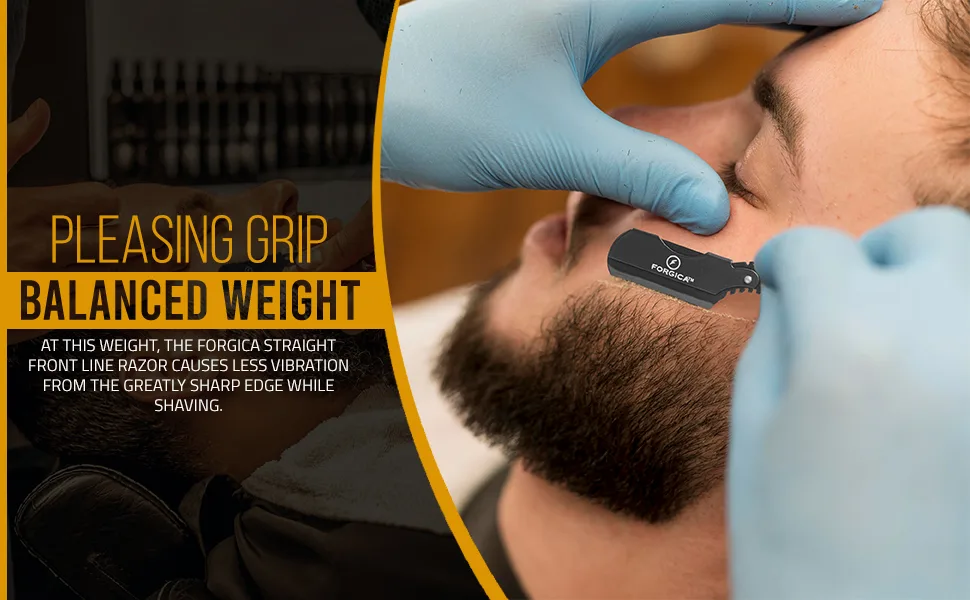 FORGICA-Barber Straight Razor Professional Straight Edge Razor for Men 100 Derby Blades - Single Ring Barber Razor Compatible with Double Edge Blade Beard Shaping tool, Titanium Beard Shaper (Black) - grip