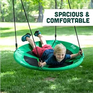 Flying Squirrel Giant Rope Swing - 40" Saucer Tree Swing- Additions & Replacements for Active Outdoor Play Equipment - Green - Spacious and Comfortable