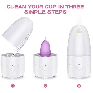 Fliurich Menstrual Cup Steamer Cleaner - Portable Menstrual Cup Wash Kit, High Temperature Steam Sterilization, One Button Control, Comes with Two Reusable Period Cup MCS+Cups - product information 3
