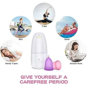 Fliurich Menstrual Cup Steamer Cleaner - Portable Menstrual Cup Wash Kit, High Temperature Steam Sterilization, One Button Control, Comes with Two Reusable Period Cup MCS+Cups - product information 6