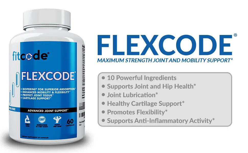 Fitcode Flexcode Ultra Premium Joint Support, Glucosamine, Turmeric, MSM, Chondroitin, Hyaluronic Acid, Gluten-Free, for Men and Women (30 Servings) - flexcode