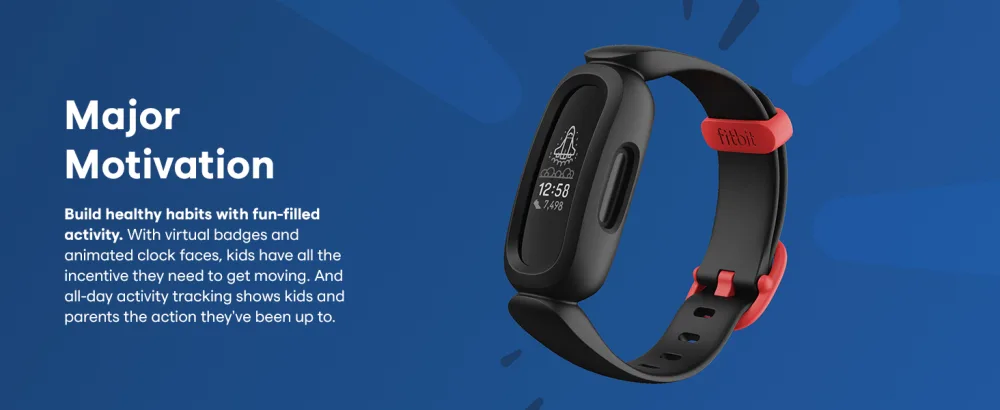 Fitbit Ace 3 Activity Tracker for Kids 6+ One Size, Black/Racer Red - Major Motivation