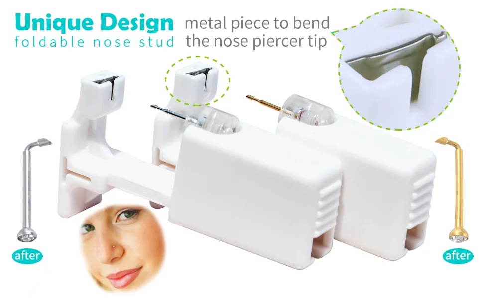 Firstomato 2pcs Sterile Nose Piercing Gun Self Use Nose Piercing Kit Safe Hygienic Nose Ring Piercing Tool Hypoallergenic Nose Stud 2 pcs,Crystal Clear,Silver - disposable nose piercing gun self use foldable nose stud piercer
