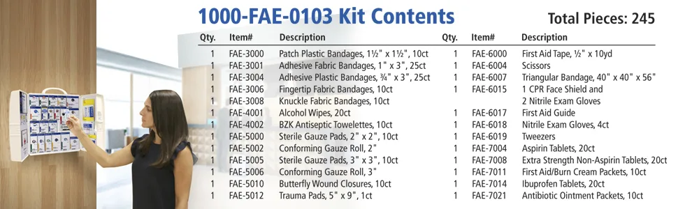 FIRST AID ONLY 50 Person Large Plastic SmartCompliance First Aid Cabinet with Medications , OSHA (1000-FAE-0103) - Smart Compliance 1000 FAE 0103 Kit Contentents
