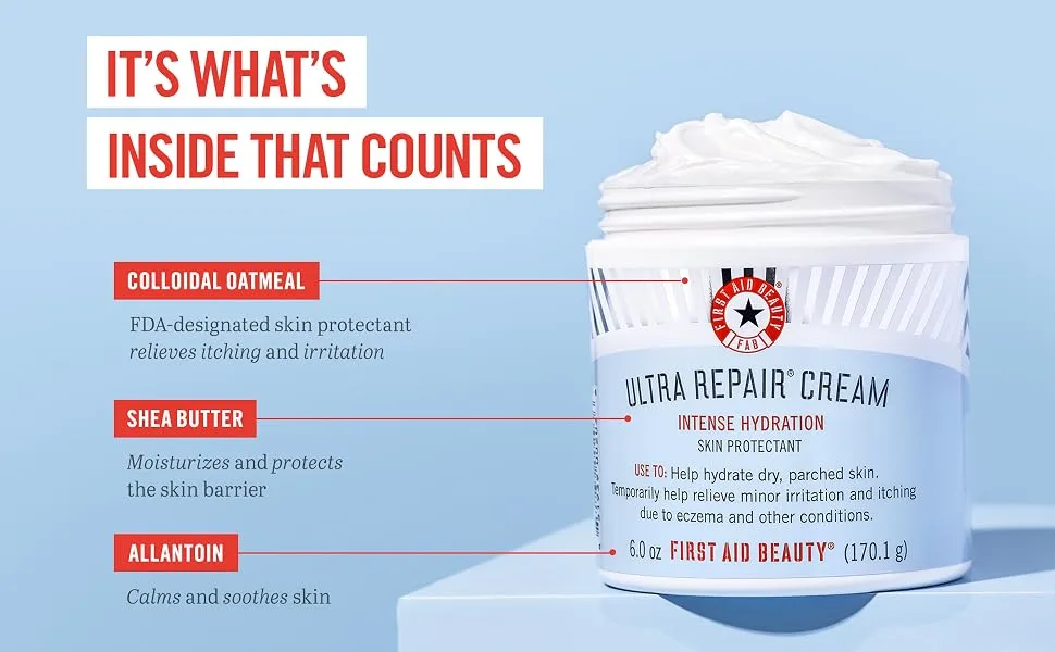 First Aid Beauty Ultra Repair Cream Intense Hydration Moisturizer for Face and Body  6 oz. 6 Ounce - First Aid Beauty