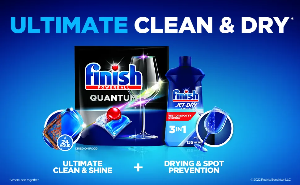 Finish - Quantum - 64ct - Dishwasher Detergent - Powerball - Ultimate Clean & Shine - Dishwashing Tablets - Dish Tabs - Ultimate clean & dry