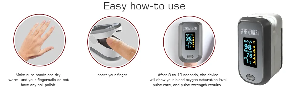 Finger Pulse Oximeter, (SpO2) Blood Oxygen Saturation Monitor with Pulse Rate Measurements and Pulse Bar Graph, Digital Reading LED Display - pulse oximeter