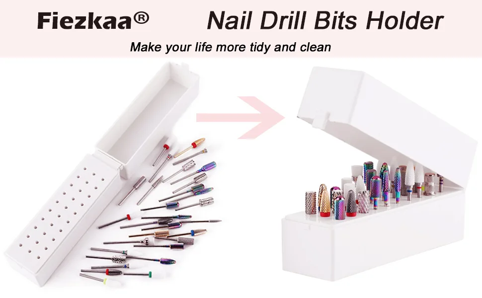 Fiezkaa Nail Drill Bits Holder Stand 30 Holes Dustproof Drill Bit Case Nail Salon Organizer and Storage Displayer Box for Acrylic Nail Drill Bit - nail drill bit holder
