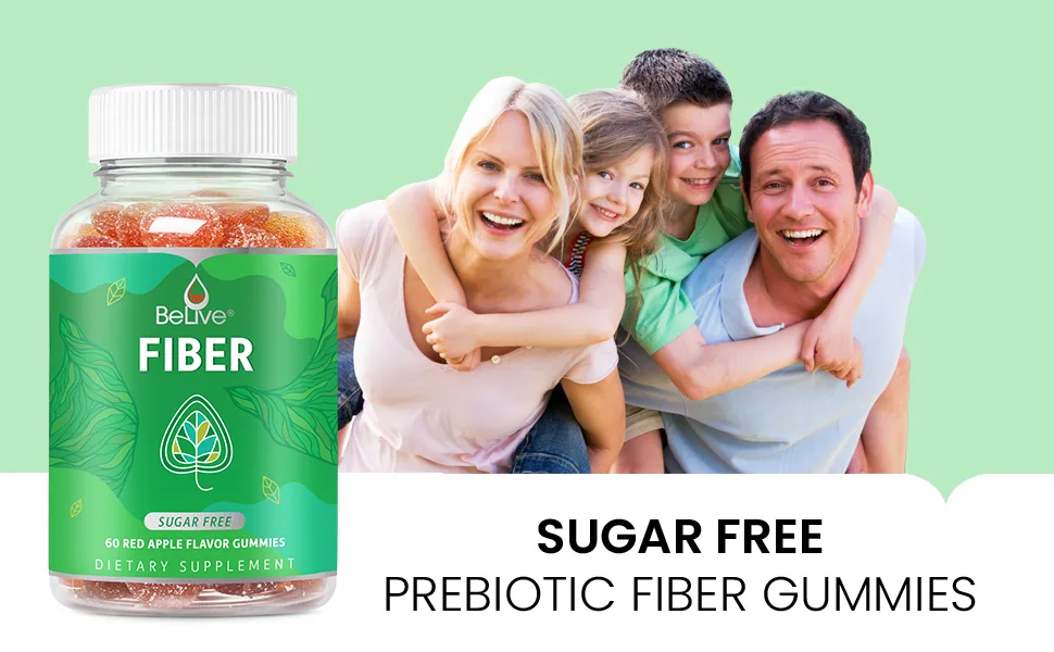 Fiber Prebiotic Sugar Free Gummies, with Chicory Root & Inulin, Digestive Support for Kids & Adults - Apple Flavor (60 Ct) 1 - product information 1