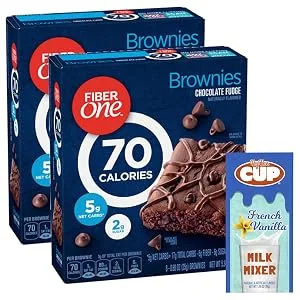 Fiber One Chocolate Fudge Brownies, 6 Count Box (Pack of 2) with By The Cup French Vanilla Milk Mixer - product square