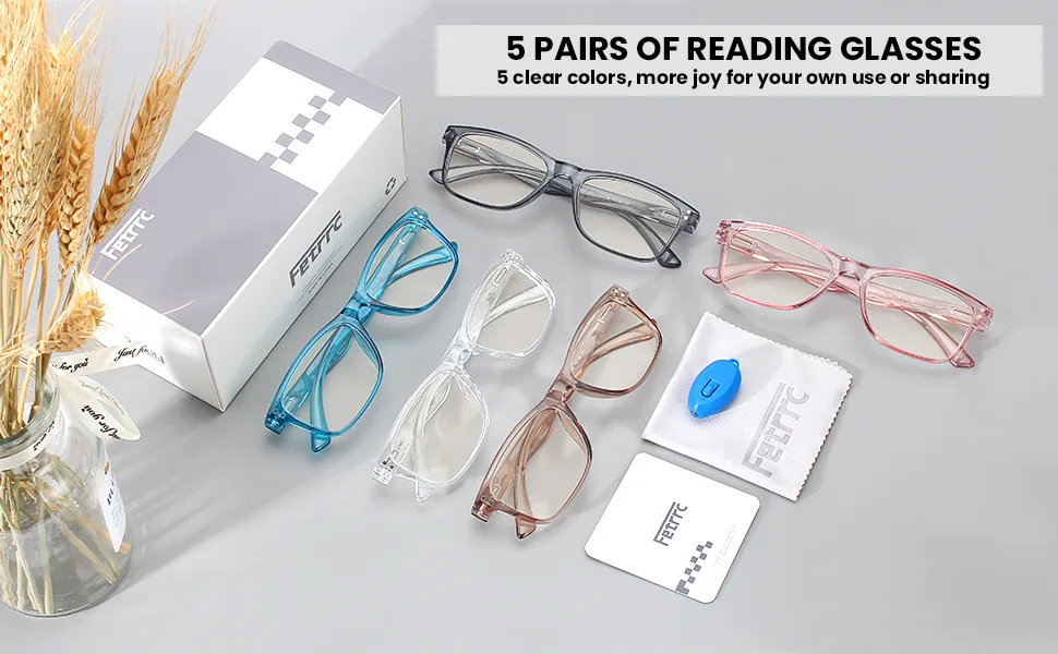 Fetrrc Reading Glasses Blue Light Blocking Computer Readers for Women/Men, Anti Glare/Fatigue Clear Square Eyeglasses 5 Pairs Mix 1.75 x - You no longer need to worry about finding the reading glasses.