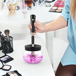 Fesmey Makeup Brush Automatic Cleaner Machine,Super-Fast Electric Brush Cleaner Spinner Dryer with 8 Size Collars,Automatic Brush Cleaner Spinner Makeup Brush Tools (Black) - makeup brush cleaner spinner