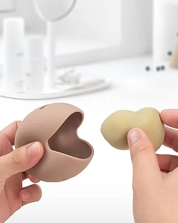 FERYES Makeup Sponge Holder  Shatterproof Eco-Friendly Silicone Beauty Make Up Blender Case for Travel - Khaki - Makeup Sponge Holder