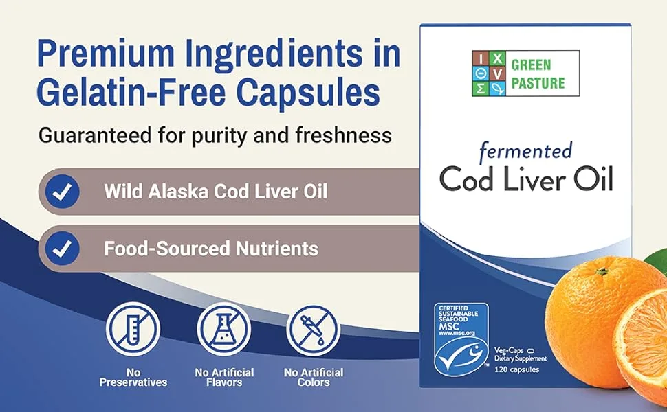 Fermented Cod Liver Oil Capsules - Orange Flavor 120 Count (Pack of 1) - Cod 120 Caps
