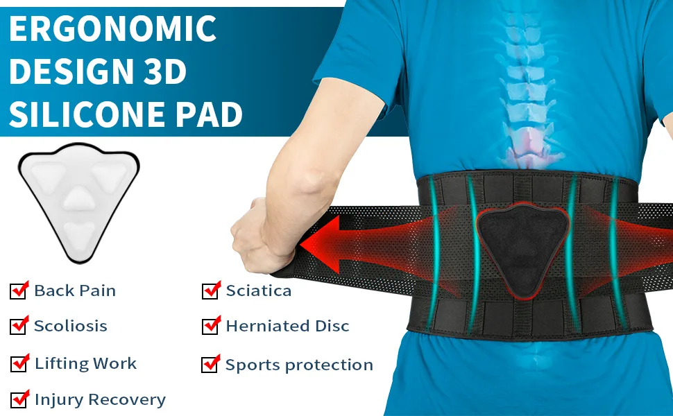 FEATOL Back Brace for Lower Back Pain Relief, Back Support Belt for Heavy Work Lifting, Back Pain, Sciatica, Scoliosis, Herniated Disc Lumber Support Back Brace with Removable Ergonomically Designed 3D Silicone Lumbar Pad  - product information 5