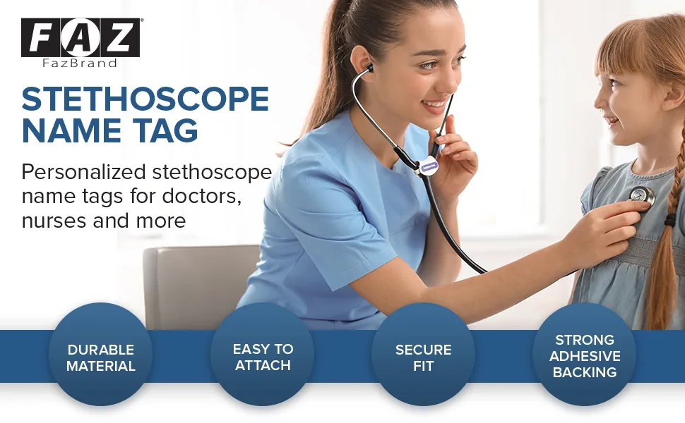 FAZ Brand Stethoscope Name Tag - Personalized Engraving - Designed for ADC, MDF and Littmann Stethoscopes - Ideal for Nurses, EMTs, Veterinarians, Paramedics and Med Students (Black) - product information 1