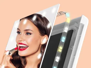 FASCINATE Trifold Vanity Mirror with Lights, Lighted Makeup Mirror 2X/3X Magnification, 21 LED Touch Dimming, Dual Power 90 Rotation Lit Beauty Table Mirror, Make up Mirror with Lighting (White) - led makeup mirror