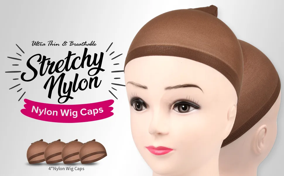 FANDAMEI 4 pieces Dark Brown Stocking Wig Caps Stretchy Nylon Wig Caps for Women - product information 2