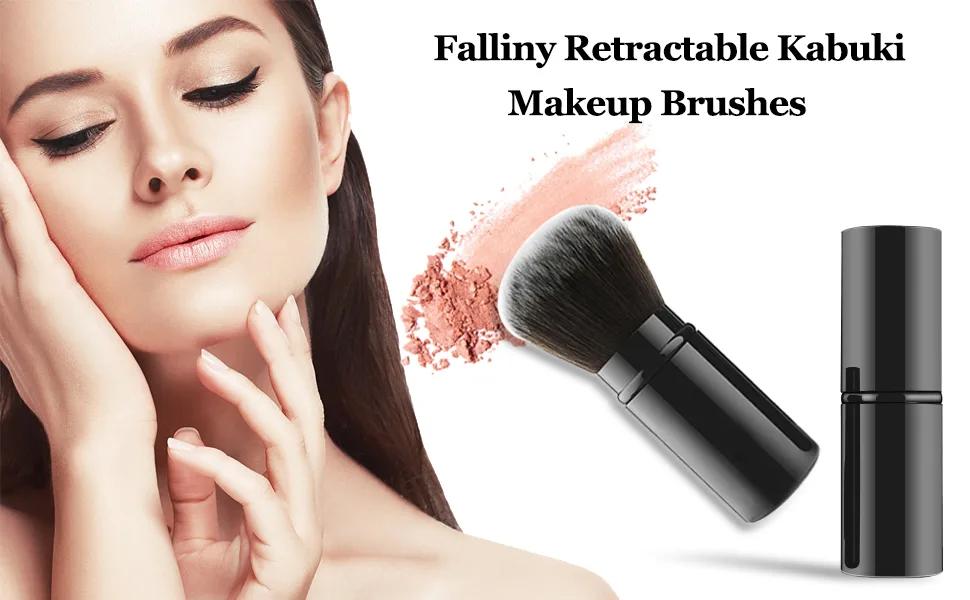 Falliny Retractable Kabuki Makeup Brushes, Travel Face Blush Brush, Portable Powder Brush with Cover for Blush, Bronzer, Buffing, Highlighter Flawless Powder Cosmetics Black Small - brush
