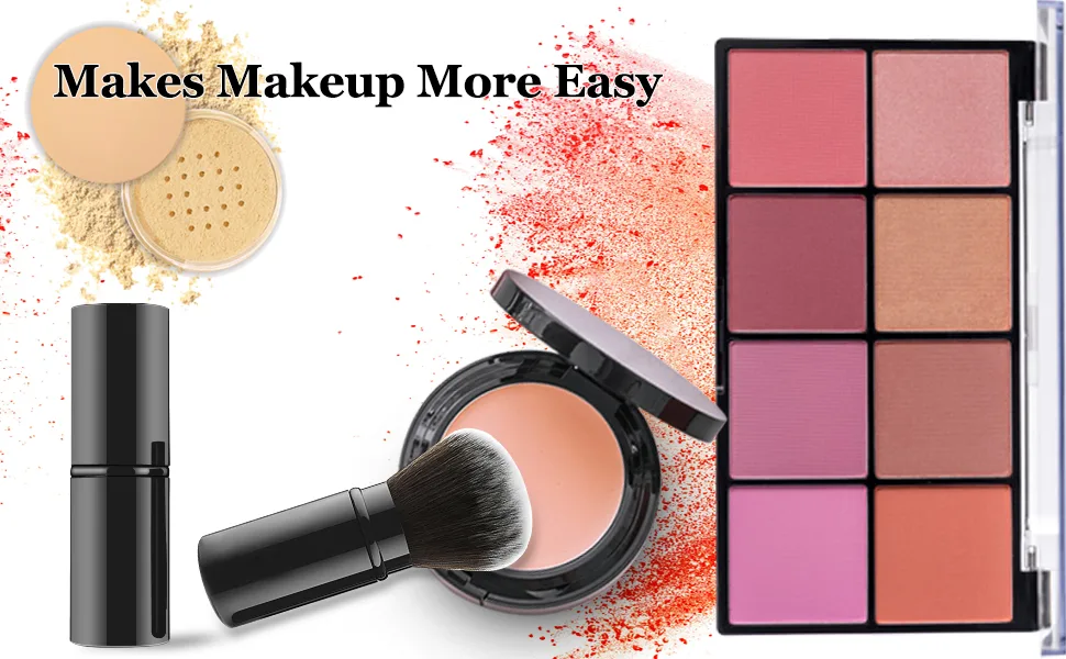 Falliny Retractable Kabuki Makeup Brushes, Travel Face Blush Brush, Portable Powder Brush with Cover for Blush, Bronzer, Buffing, Highlighter Flawless Powder Cosmetics Black Small - makeup brush