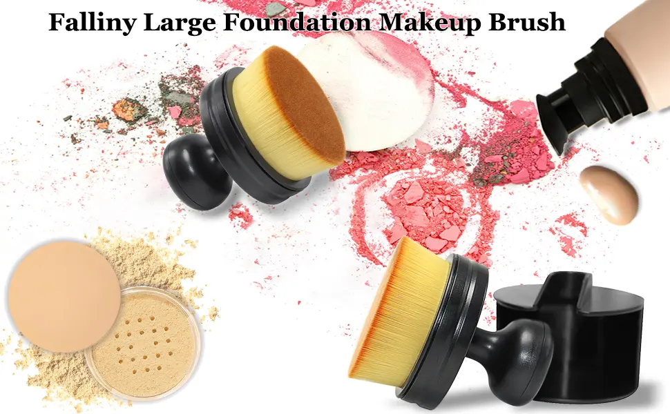 Falliny Foundation Makeup Brush, Travel Kabuki Foundation Brush for Face & Body, Large Full Coverage Makeup Brushes for Blending Liquid, Cream or Flawless Powder Cosmetics Round - brush