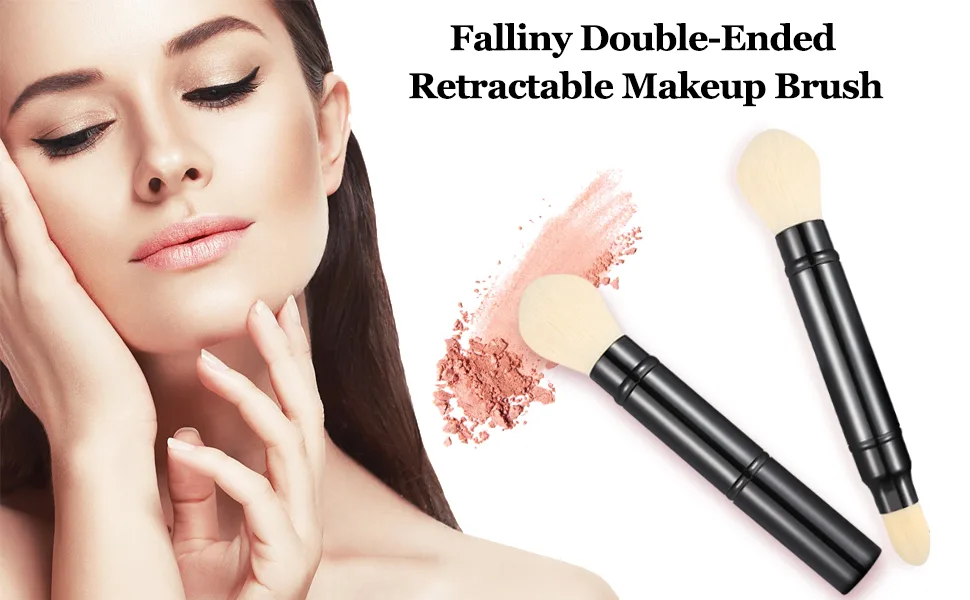 Falliny Dual Retractable Kabuki Makeup Brushes, Travel Face Blush Powder Brush, Double-Ended Foundation Concealer Brush with Cap for Blush, Bronzer, Buffing, Highlighter, Flawless Powder Cosmetics - brush