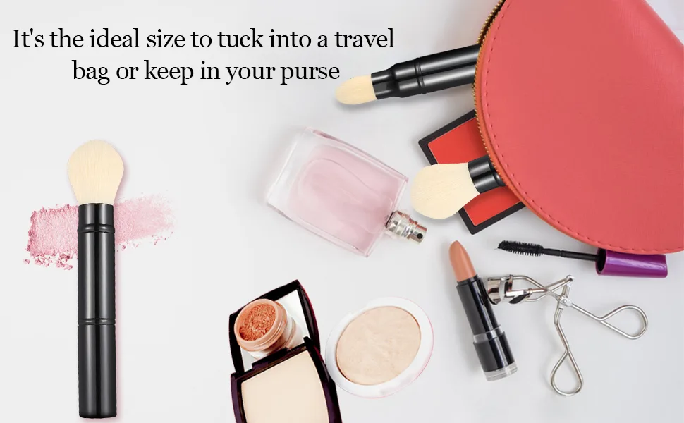 Falliny Dual Retractable Kabuki Makeup Brushes, Travel Face Blush Powder Brush, Double-Ended Foundation Concealer Brush with Cap for Blush, Bronzer, Buffing, Highlighter, Flawless Powder Cosmetics - Easy to Carry