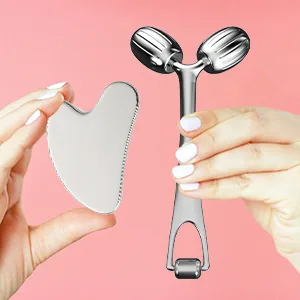 Face Massager, Metal Face Roller Gua Sha Massage Tool for Face Neck Eye Body Skin Care, Facial Roller for Women - face massager