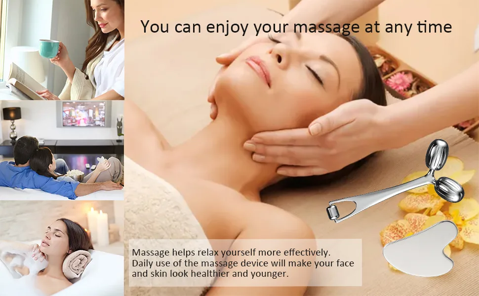 Face Massager, Metal Face Roller Gua Sha Massage Tool for Face Neck Eye Body Skin Care, Facial Roller for Women - face massager roller